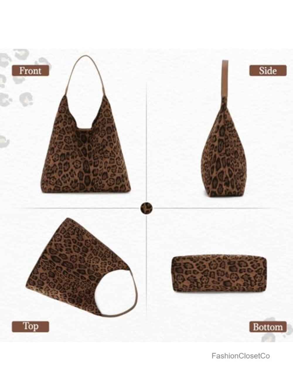 Vintage Leopard Hobo Purse Bag - Women's Canvas Shoulder Tote Handbag - Picture 4 of 6